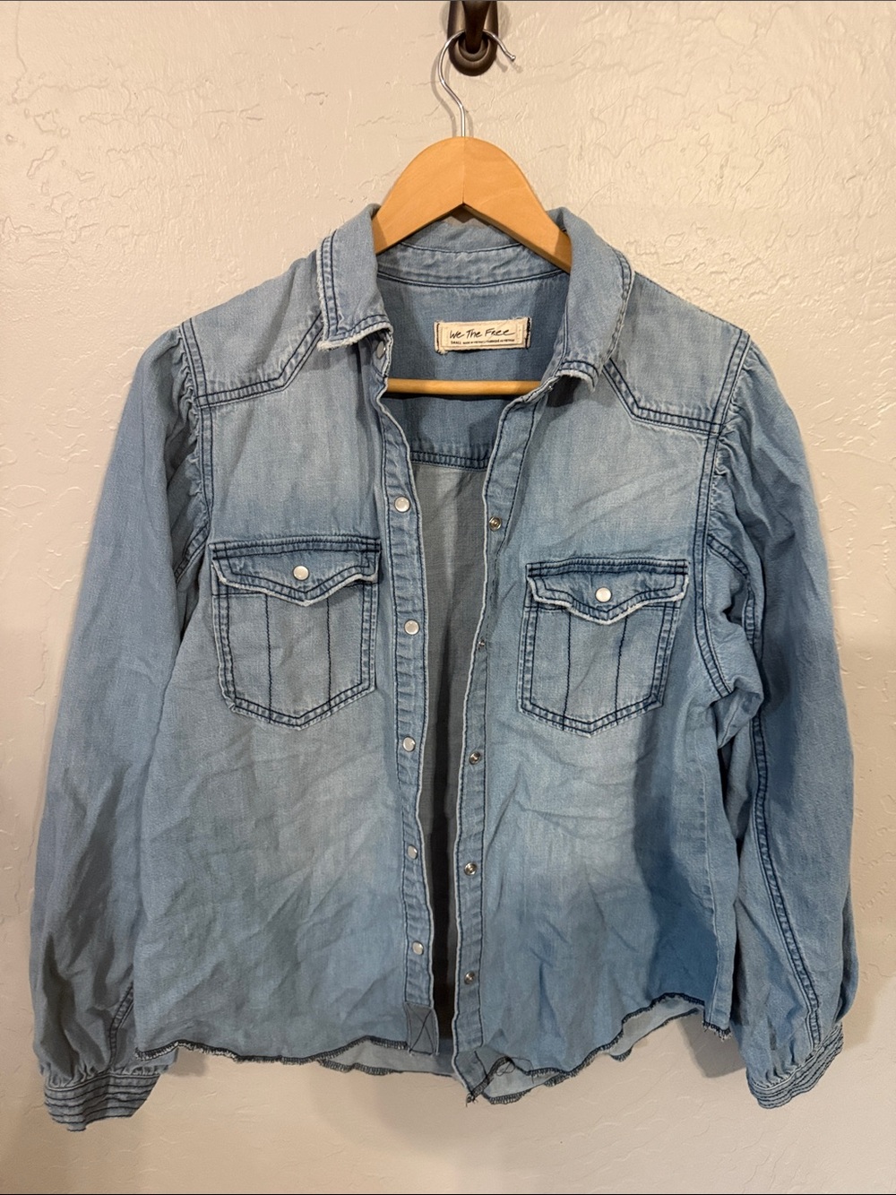 Free People Faded Light Blue Denim Button-Front Jacket